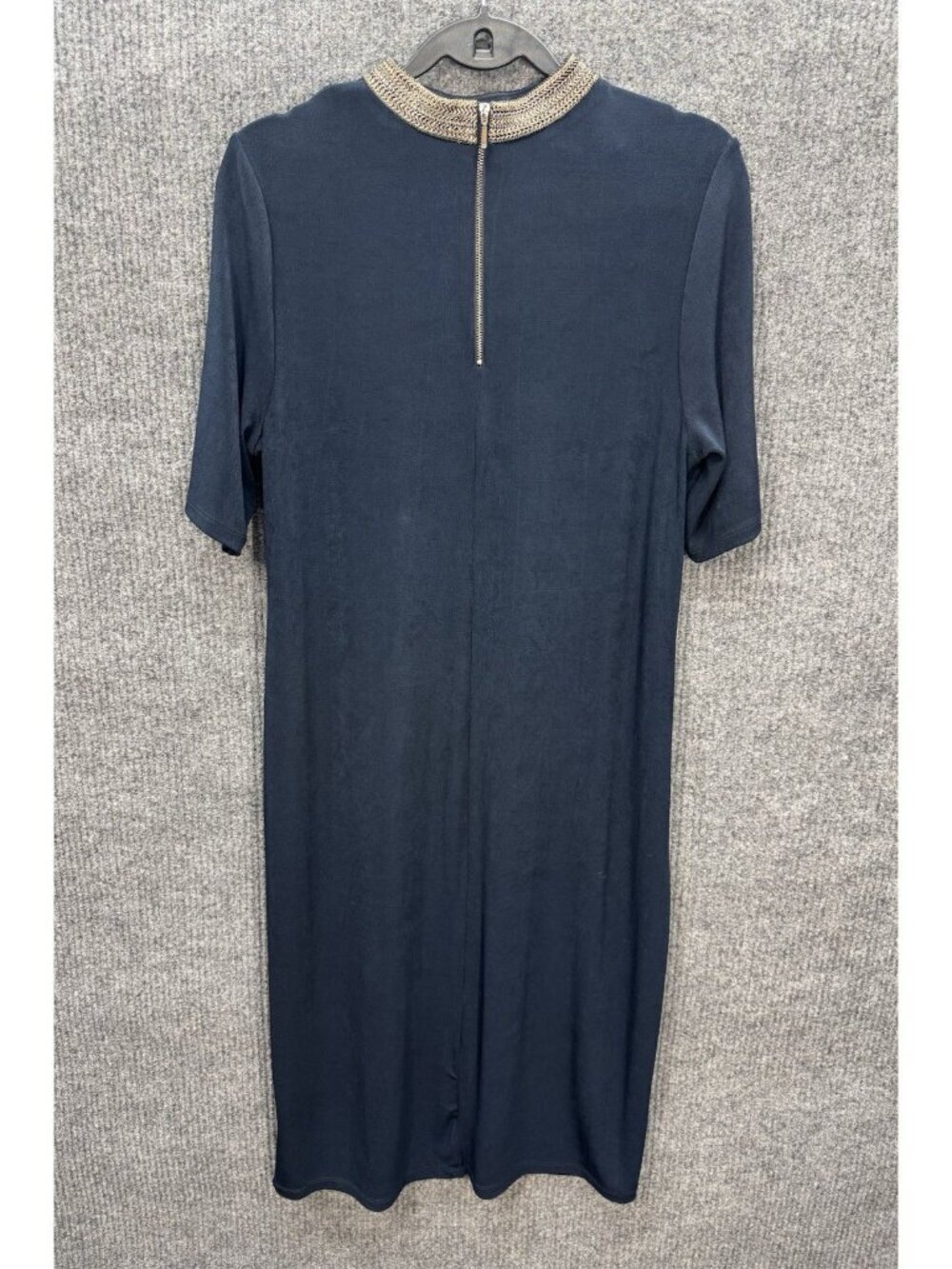 Chico’s Travelers Neck-Band Choker Dress Womens 2/Large Navy Blue Midi Slinky - Picture 5 of 13